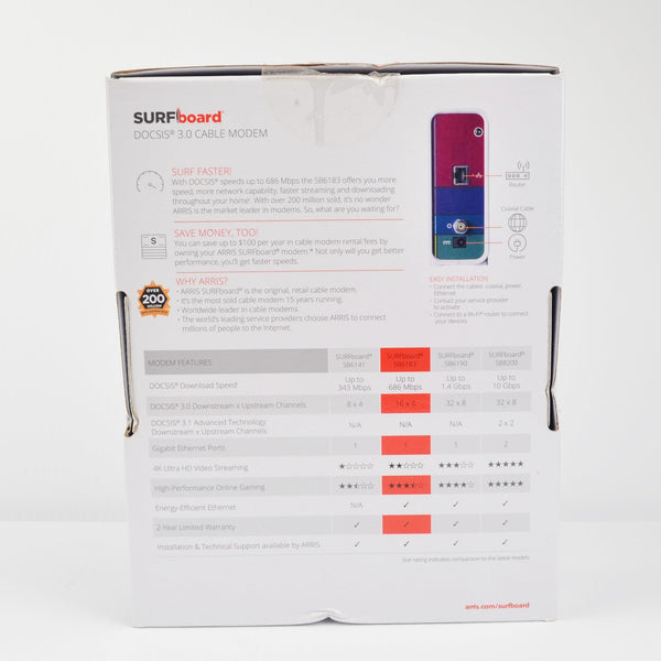 ARRIS SB6183 Surfboard 16x4 DOCSIS 3.0 Cable Modem - White - New Open Box