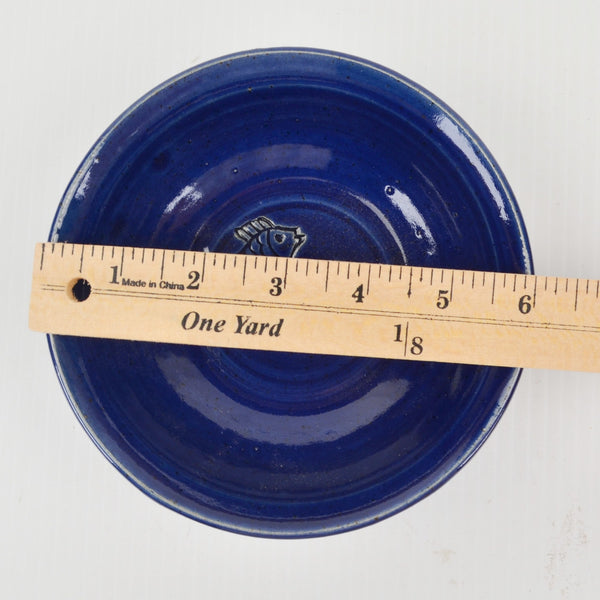 Studio Art Pottery Bowl Fish Design, Hand Thrown, Artist Signed 6" Blue Dish