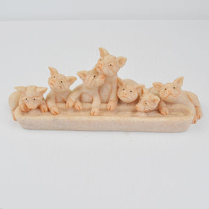 Second Nature Design Quarry Critters Piggin Out - Piglets Pigs Trough Figurine