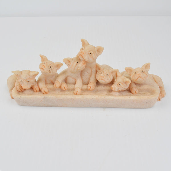 Second Nature Design Quarry Critters Piggin Out - Piglets Pigs Trough Figurine