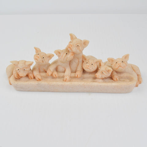 Second Nature Design Quarry Critters Piggin Out - Piglets Pigs Trough Figurine