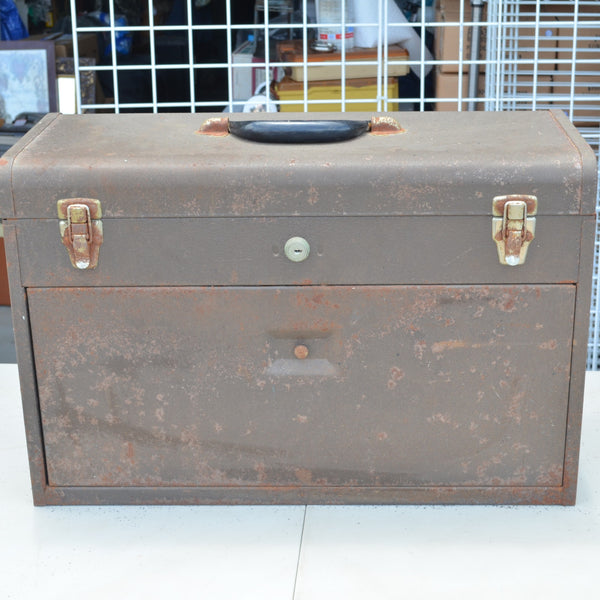 Gray Metal Toolbox - Rusty but Works - Large, Heavy, No Key