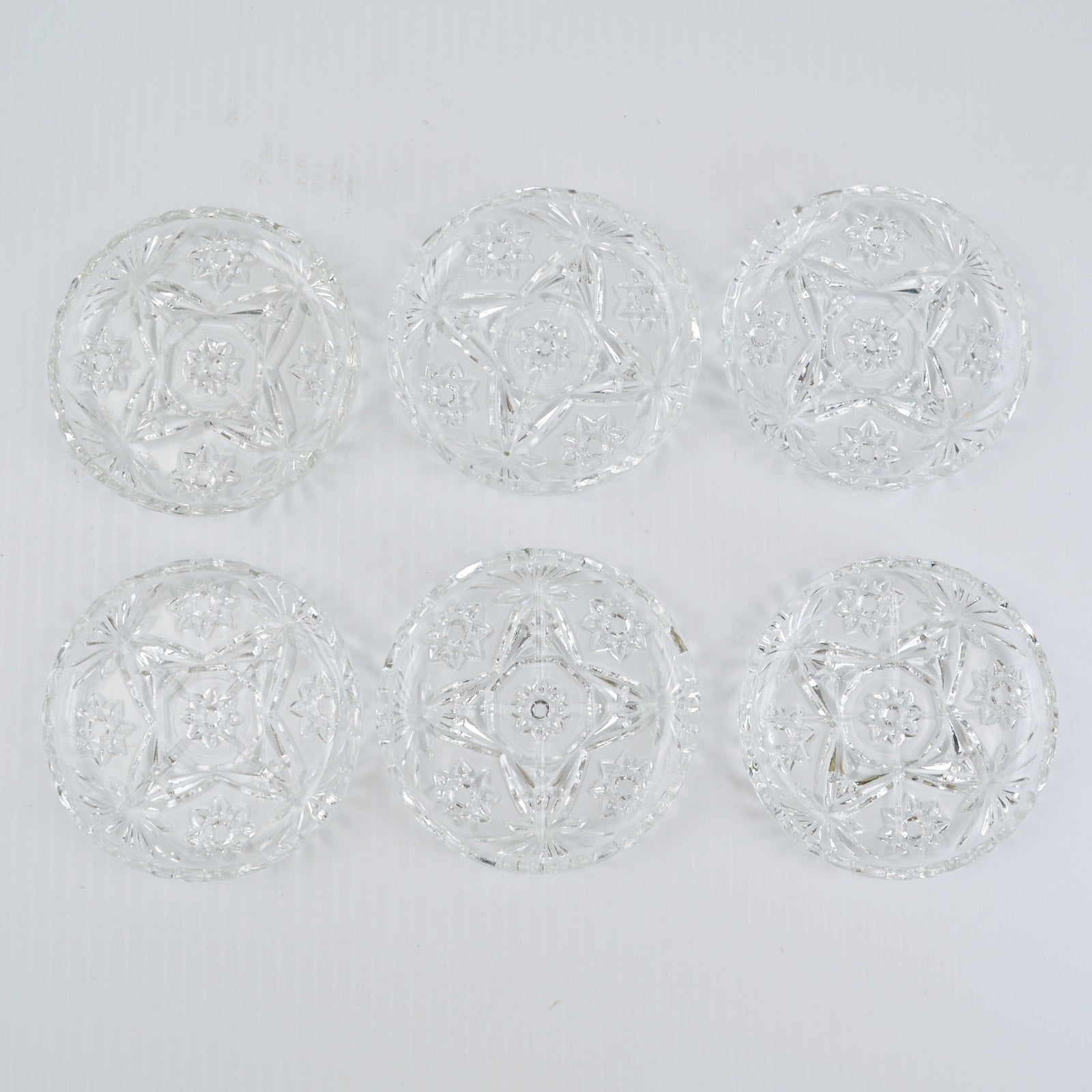 Vintage Crystal Coaster Set Of 6 Cut Glass Scalloped Edge - Mid Century Modern