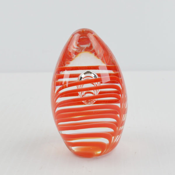Vintage Studio Ahus Sweden Art Glass Egg Paperweight Red Swirl - 1997 Signed