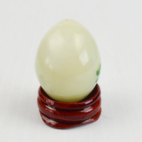 Vintage Hand Painted Marble Mini Egg Polished Light Pale Green, Wood Stand 1.5"