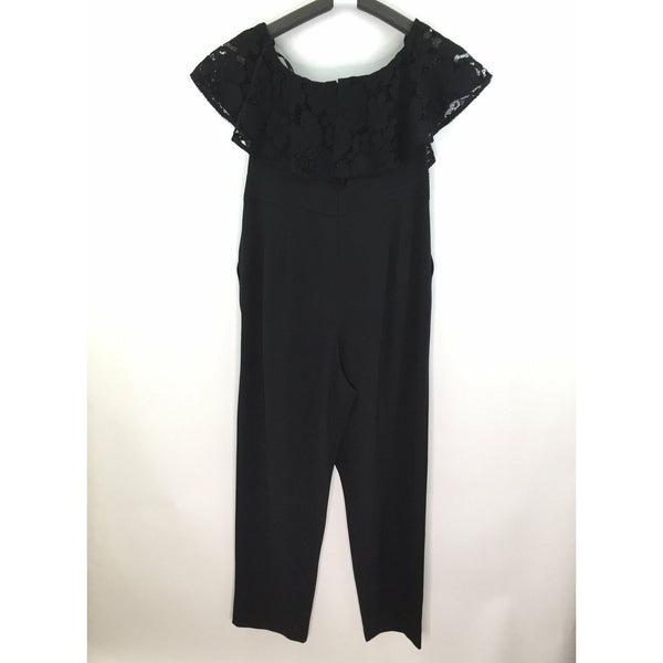 Eliza J Anthropologie Womens Black Wide Leg Pants Jumpsuit - Lace Collar - Size