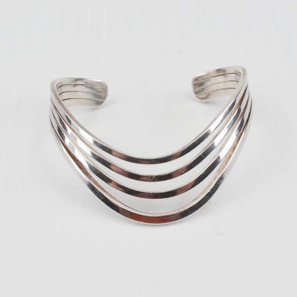 Sterling Silver Wavy Cuff Bracelet - Quadruple Band 6.5" Bracelet - 26g