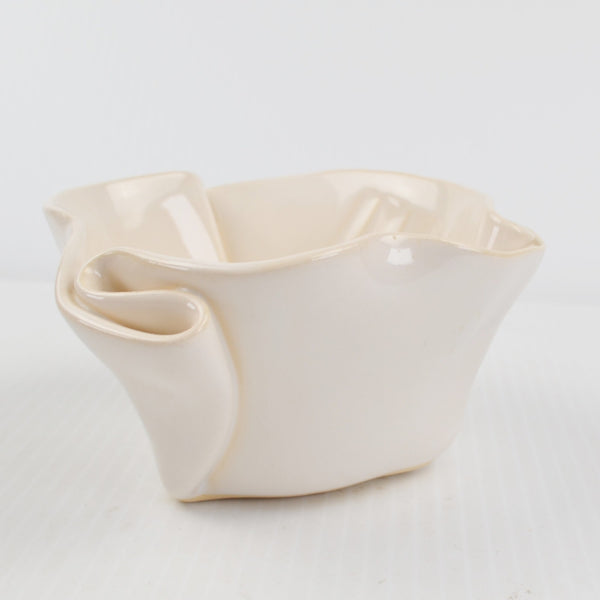 Studio Art Pottery Bowl Rippled, Scalloped, Ruffled, Hand Thrown Signed 5" White