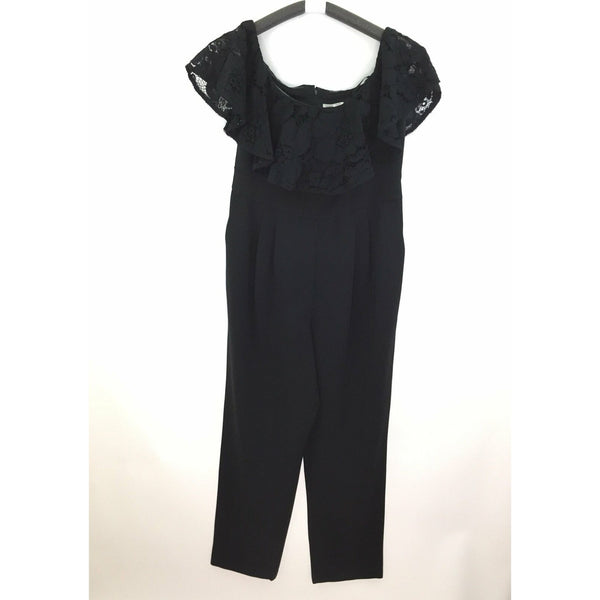 Eliza J Anthropologie Womens Black Wide Leg Pants Jumpsuit - Lace Collar - Size
