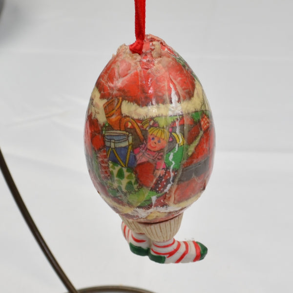3 Vintage Santa Claus, Snowman, Teddy Bear Christmas Ornaments Paper Mache Eggs