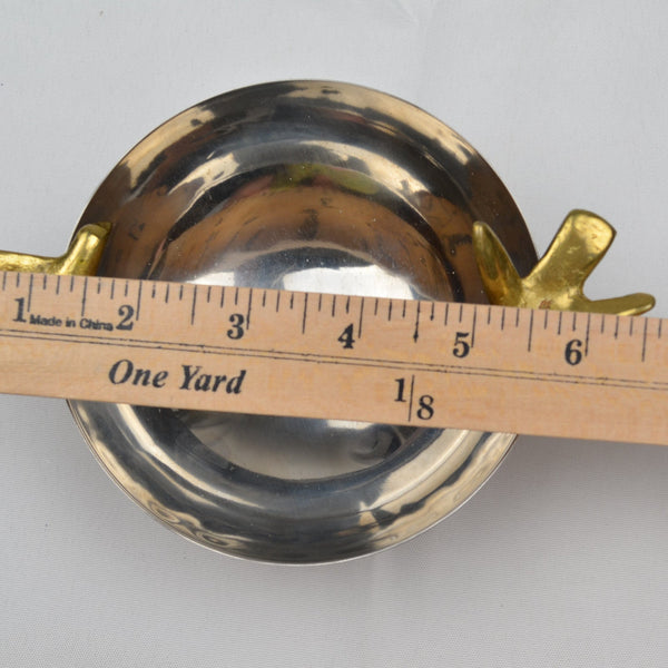 Michael Aram Two Bird Nut Bowl - Stainless Steel Bowl, Brass Feet and Birds 6.5"