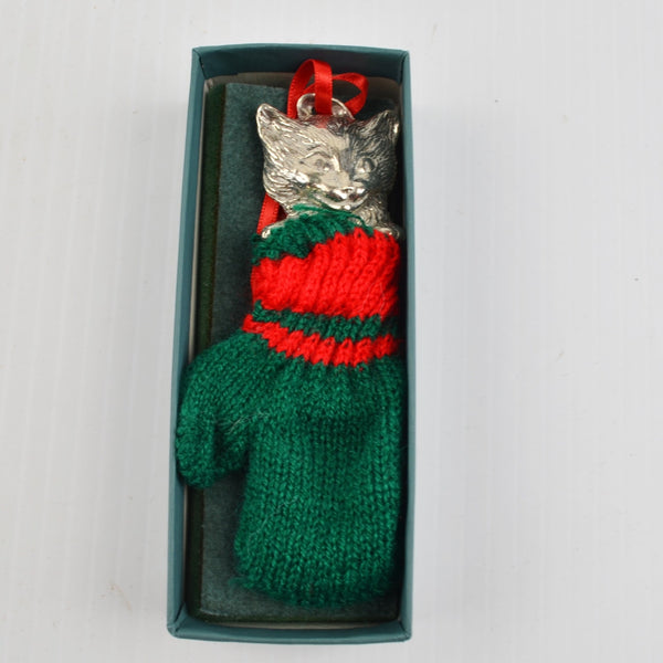 Lenox Kirk Stieff Pewter Christmas Kitty Ornament - Cat Kitten Christmas Mitten