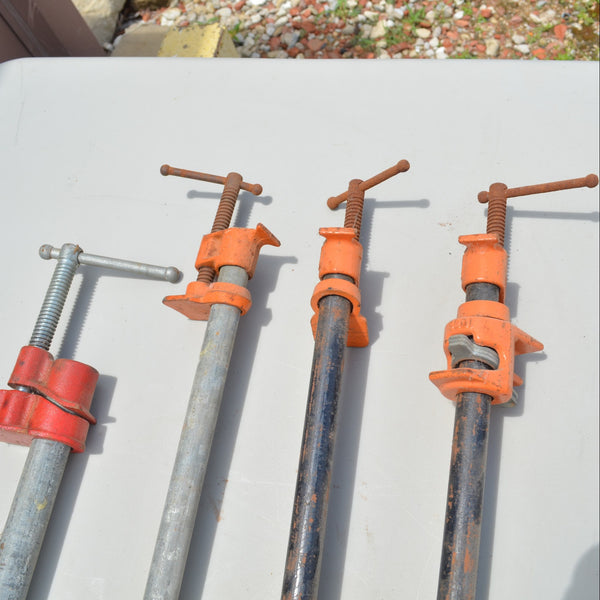 Lot of 4 Pipe Clamps Various Lengths - VIntage 3/4"