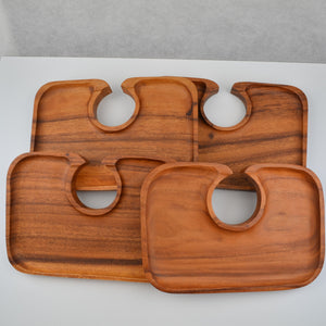 Acacia Wood Canape Tray 10" Hors d'oeuvre Cocktail Party Wine Holder - Set of 4