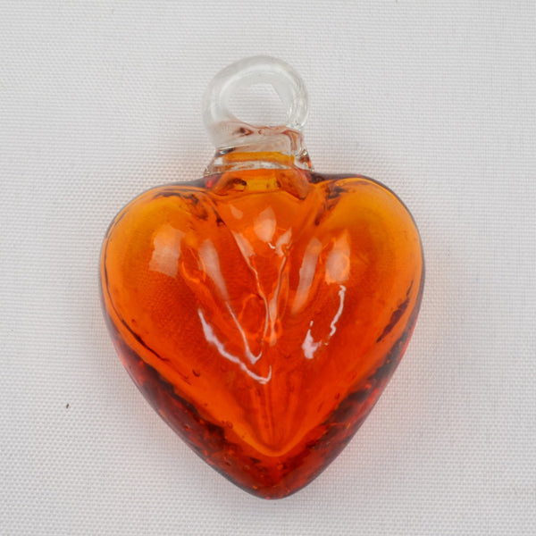 Blown Art Glass Heart Figurine Orange Ornament Pendant - Small Murano Style 2.5"
