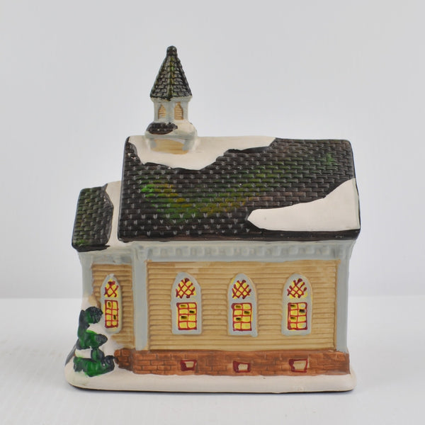 Christmas Village Collection Victorian Country Church Porcelain - w/ Light Cord