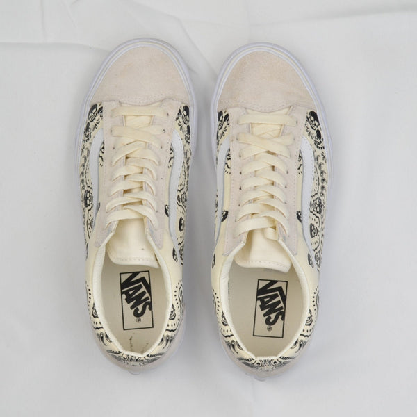 Vans Bandana Skull Paisley Cream Black Suede Sneakers Men 8.5 Women 10 Style 36
