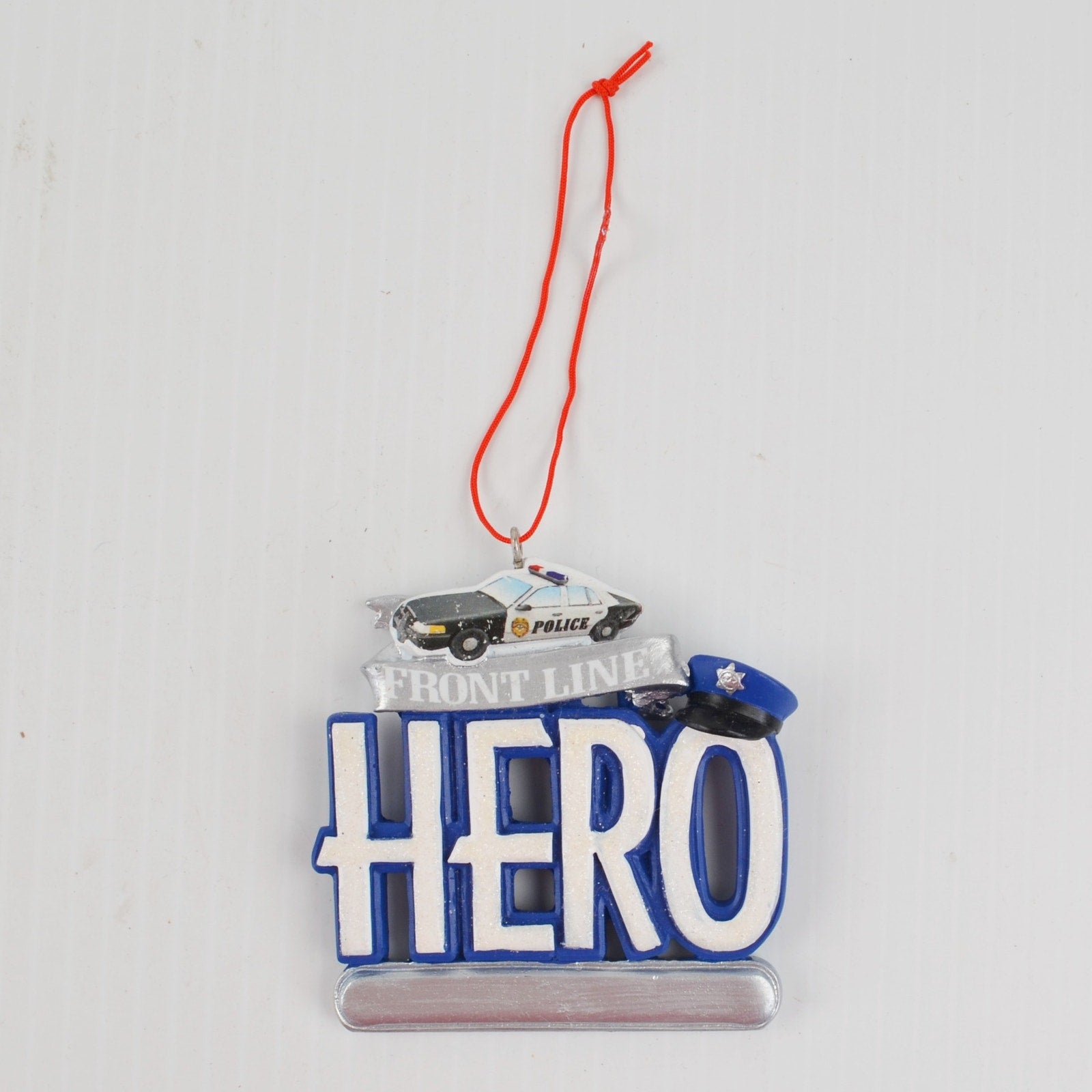 Front Line HERO Police Christmas Ornament - Police Car, Police Hat Hero Ornament