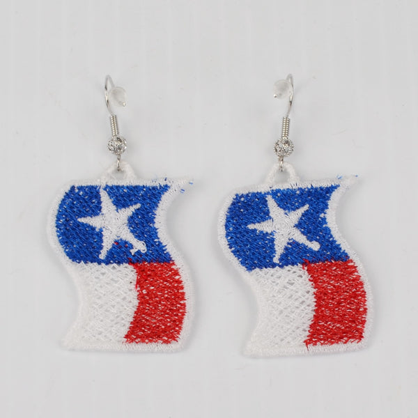 Handmade Embroidered Texas Flag Earrings - Light Weight, Dangle Earrings - NEW