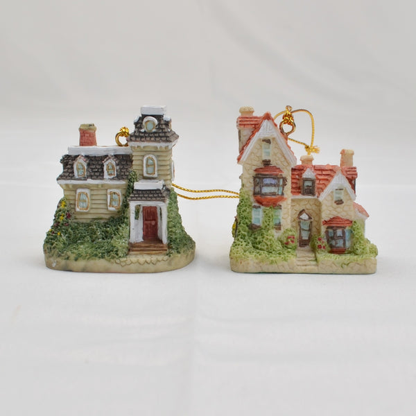 Set of 2 Vintage Christmas Village Ornaments - DuBois Mansion, Tully House 2"