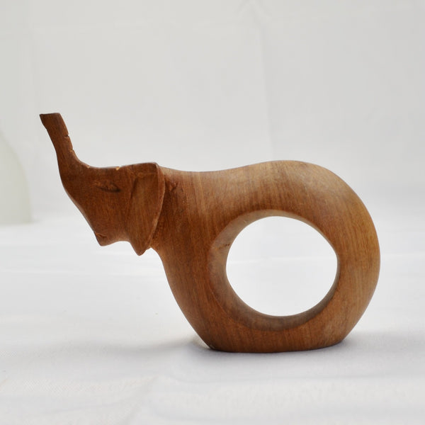Wood Napkin Rings African Safari Animals Hand Carved, Set of 6, Vintage