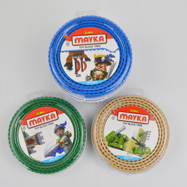Lot of 9 Zuru Mayka Toy Block Tape - For LEGOs - 6.5ft - 2 Stud Roll - 3 Colors