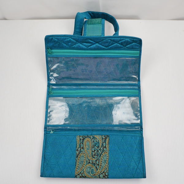 Yazzii Fold-Up Turquoise Fabric Travel Organizer Case Craft Storage Bag 4 Zip