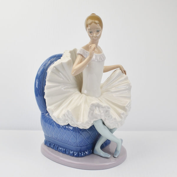 Lladro NAO Ballerina Figurine Sitting In A Large Blue Chair - Signed - Spain