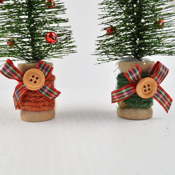 Christmas Village Bottle Brush Christmas Trees - 2 Decorated, 2 Natural, Green