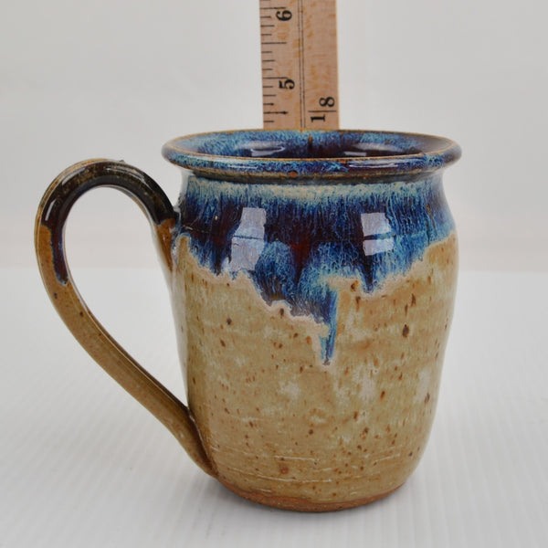 Art Pottery Mug Signed - Blue Drip Glazed - Hand Thrown Coffee Cup - 2011