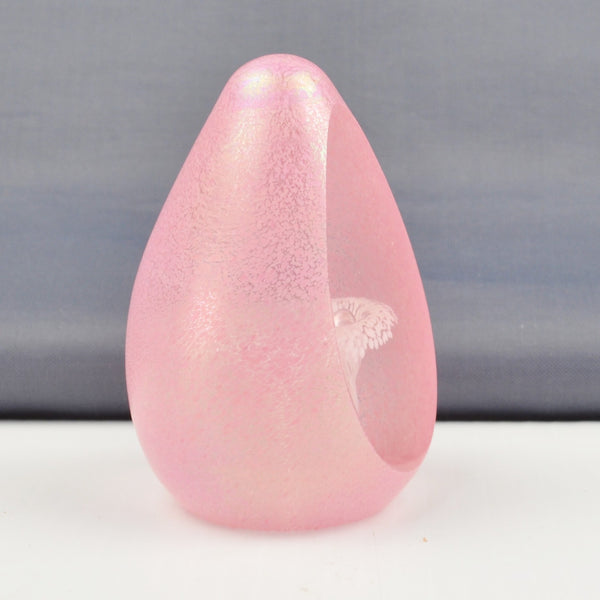 Vintage Crystal Bohemia Pink Frosted Glass Facet Egg Daisy Flower Paperweight