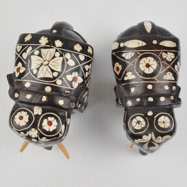 Wooden Elephants Hand Carved Painted Figurine Sculpture Bohemian - Lot of 2