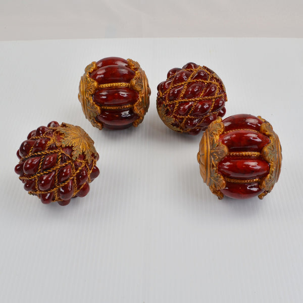 Set of 4 Bowl Filler Decorative Resin Orbs Balls Metal Ends Home Tabletop Decor