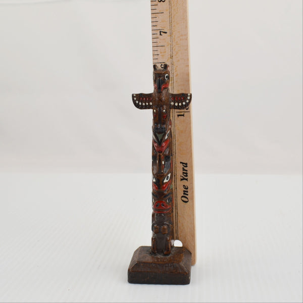 Vintage Hand Carved Mini Totem Pole Figurine Wood Tribal Native Style Sculpture