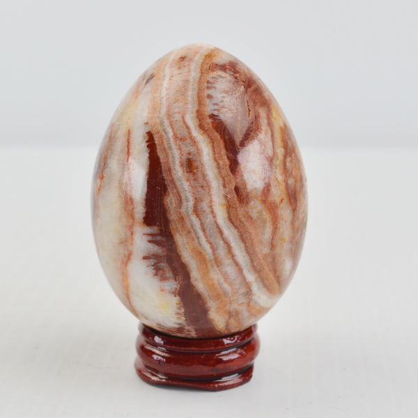Vintage Alabaster Marble Stone Eggs Polished Brown Swirls Set of 2 w/ Stands 3"