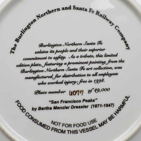 BNSF Railway Collector Plate San Francisco Peaks 1998 Santa Fe Railroad Safety
