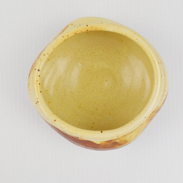 Handmade Pottery Bowl Two Tone Drip Glaze Hand Thrown Signed 6" Brown Beige