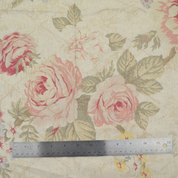 Covington Eleanors Garden Rose Light Beige Drapery Fabric Valerie-11 Remnant 26"