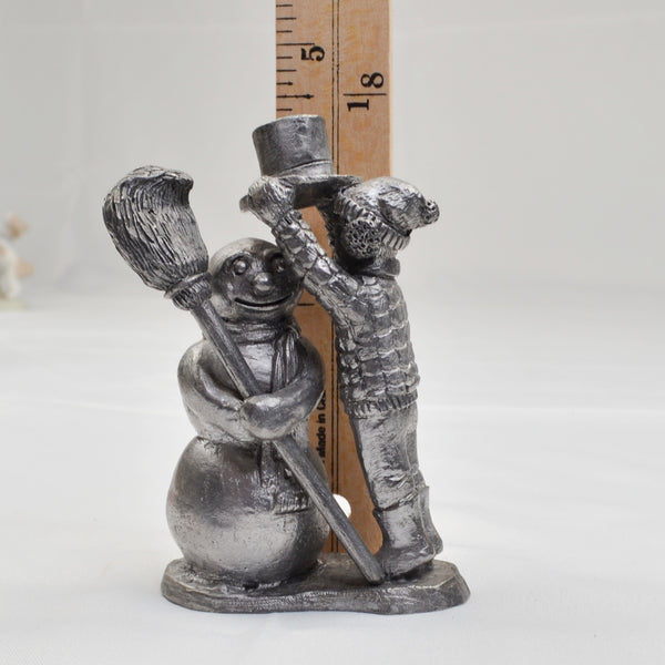 Pewter Boy Building Snowman Sculpture Figurine by Michael Ricker 1983 4.5"