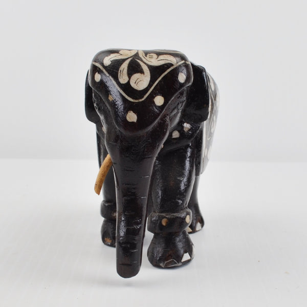 Wooden Elephants Hand Carved Painted Figurine Sculpture Bohemian - Lot of 2