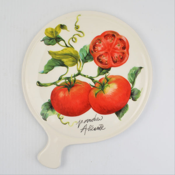 Ceramica Cuore Pomadori Alicante Tomatoes Trivet Cheese Board Handle Italy 10.5"