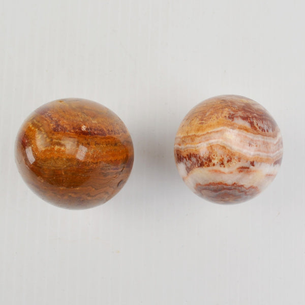 Vintage Alabaster Marble Stone Eggs Polished Brown Swirls Set of 2 w/ Stands 3"