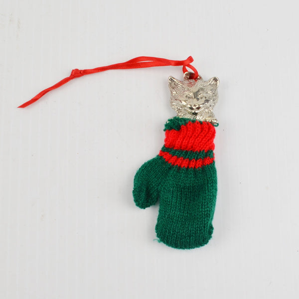 Lenox Kirk Stieff Pewter Christmas Kitty Ornament - Cat Kitten Christmas Mitten
