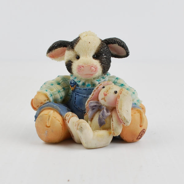 Mary’s Moo Moos “Some Bunny Loves Moo” 1994 Enesco Cow Overalls Bunny Figurine