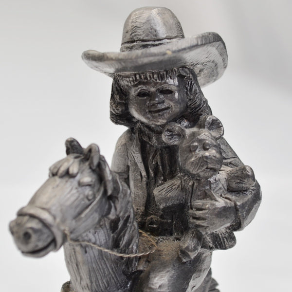 Pewter Cowgirl On Rocking Horse Figurine by Michael Ricker 3057/3500 1982 4.5"