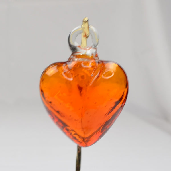 Blown Art Glass Heart Figurine Orange Ornament Pendant - Small Murano Style 2.5"