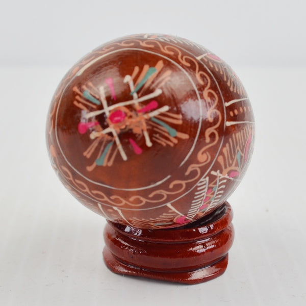 Hand Painted Wooden Egg with Stand Floral Geometric Design 2 1/2"