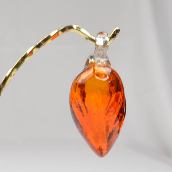 Blown Art Glass Heart Figurine Orange Ornament Pendant - Small Murano Style 2.5"