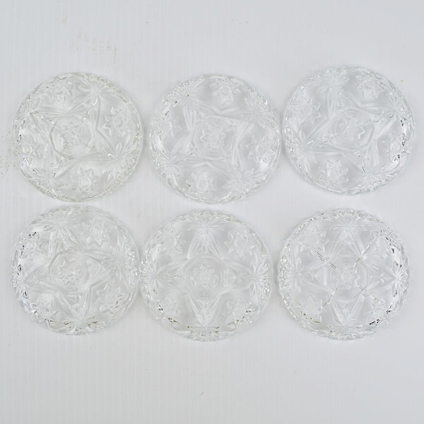 Vintage Crystal Coaster Set Of 6 Cut Glass Scalloped Edge - Mid Century Modern