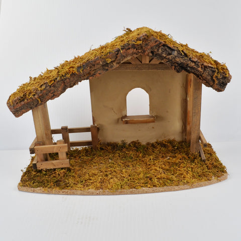 Vintage Christmas Xmas Nativity Wooden Dry Moss Covered Stable Manger Creche